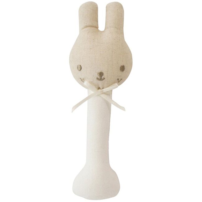 Alimrose Linen Bunny Stick Rattle in Ivory