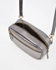 Aurora Metallic Leather Crossbody Bag – Pewter