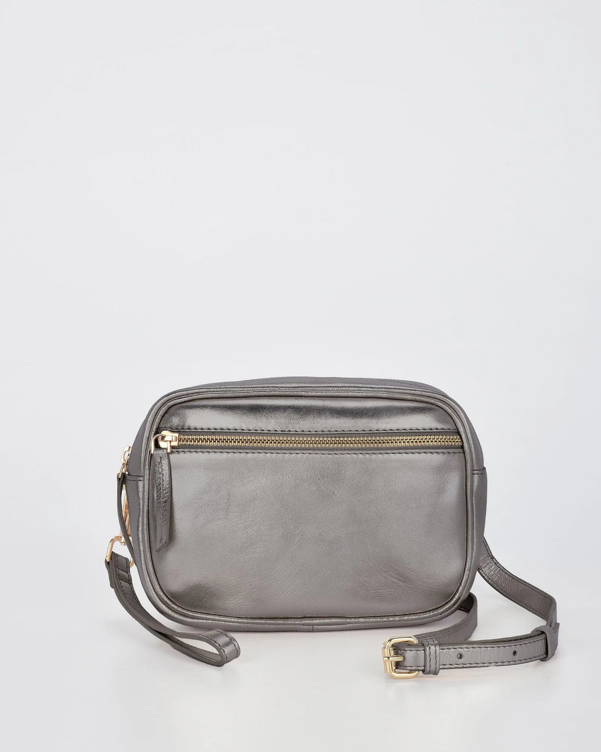 Aurora Metallic Leather Crossbody Bag – Pewter