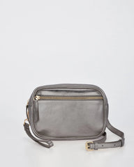 Aurora Metallic Leather Crossbody Bag – Pewter
