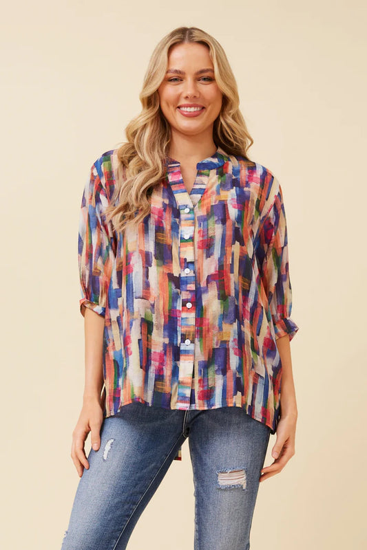 Multistripe Abstract Print Shirt