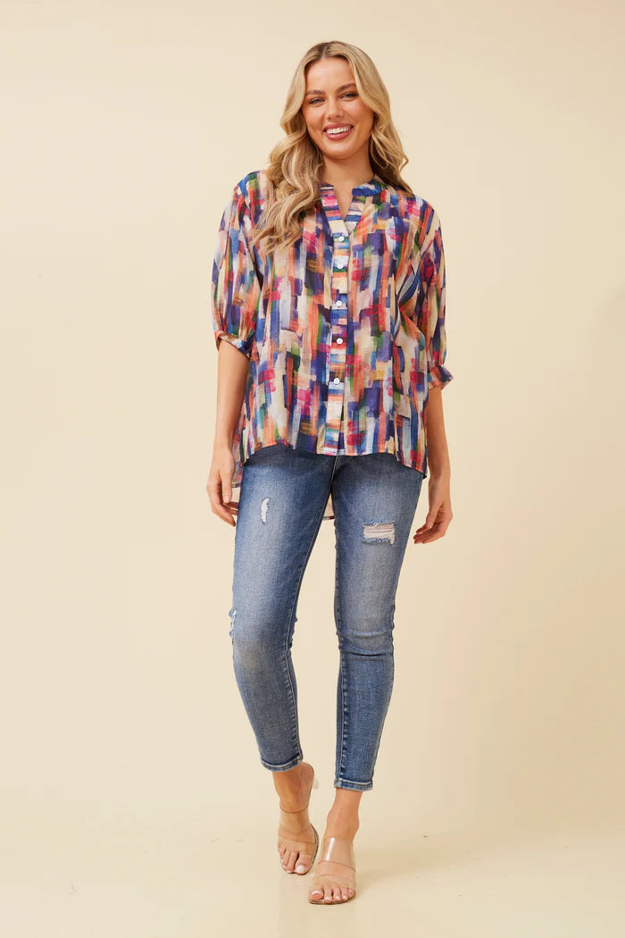 Multistripe Abstract Print Shirt