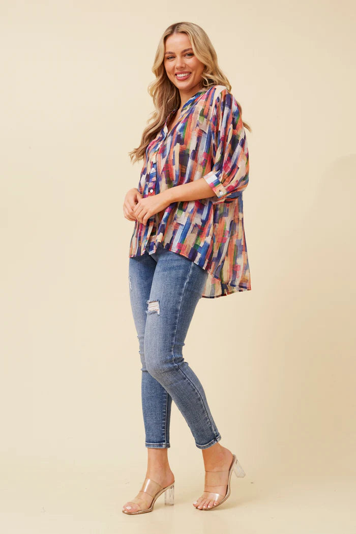 Multistripe Abstract Print Shirt