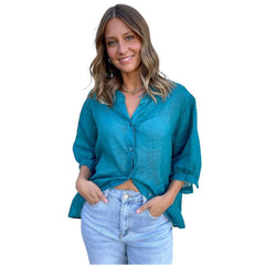Worthier Linen Blouse Teal