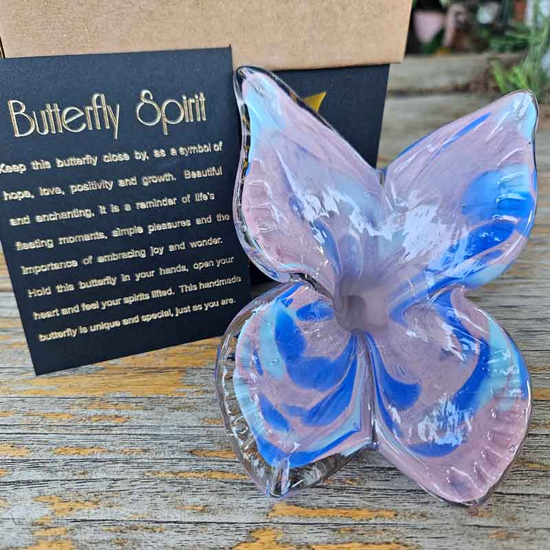 Handblown Glass Butterfly - Pink & Blue