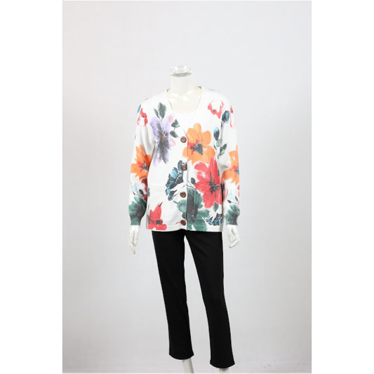 Floral Cardigan White