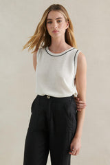 Little Lies White Contrast Stitch Tank