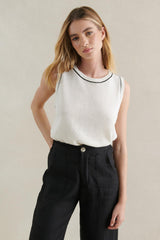 Little Lies White Contrast Stitch Tank
