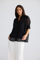 Dede Shirt in Black - three-quarter view, Brave & True