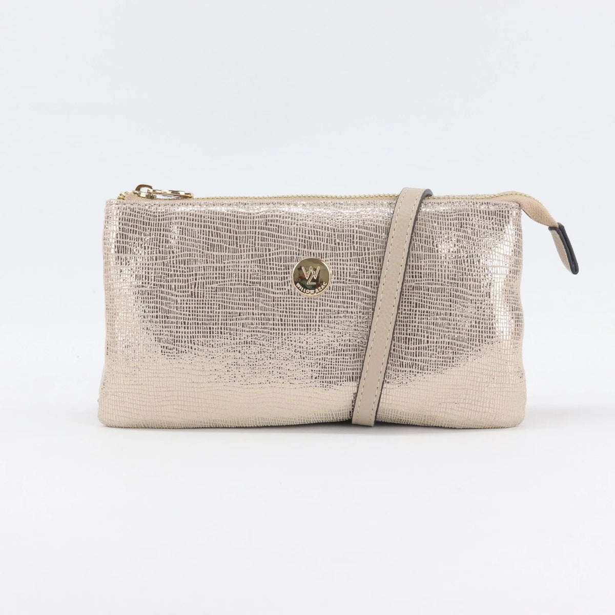 Evie Printed Suede Crossbody Bag - Gold Lattice