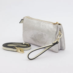 Evie Printed Suede Crossbody Bag - Silver Lattice