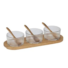 7-Piece Glass and Wood Serving Set – Elegant Entertaining Tray