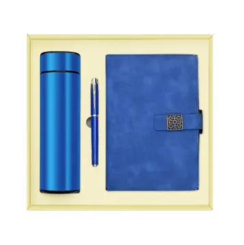 Blue Gift Set: Pen, Notebook, and Flask