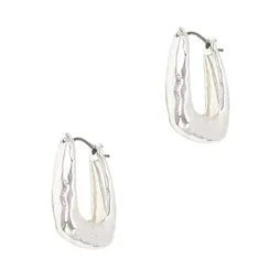 Hammered Oblong Hoop Earrings – Silver