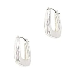 Hammered Oblong Hoop Earrings – Silver