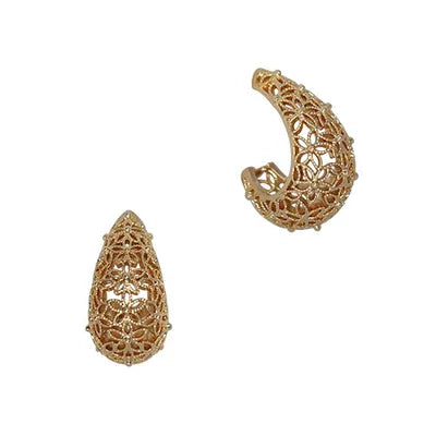 Floral Filigree Waterdrop Post Earrings – Gold