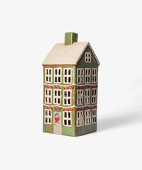 Traditional Ceramic Tealight House – Hand-Painted Festive