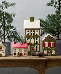 Traditional Ceramic Tealight House – Hand-Painted Festive