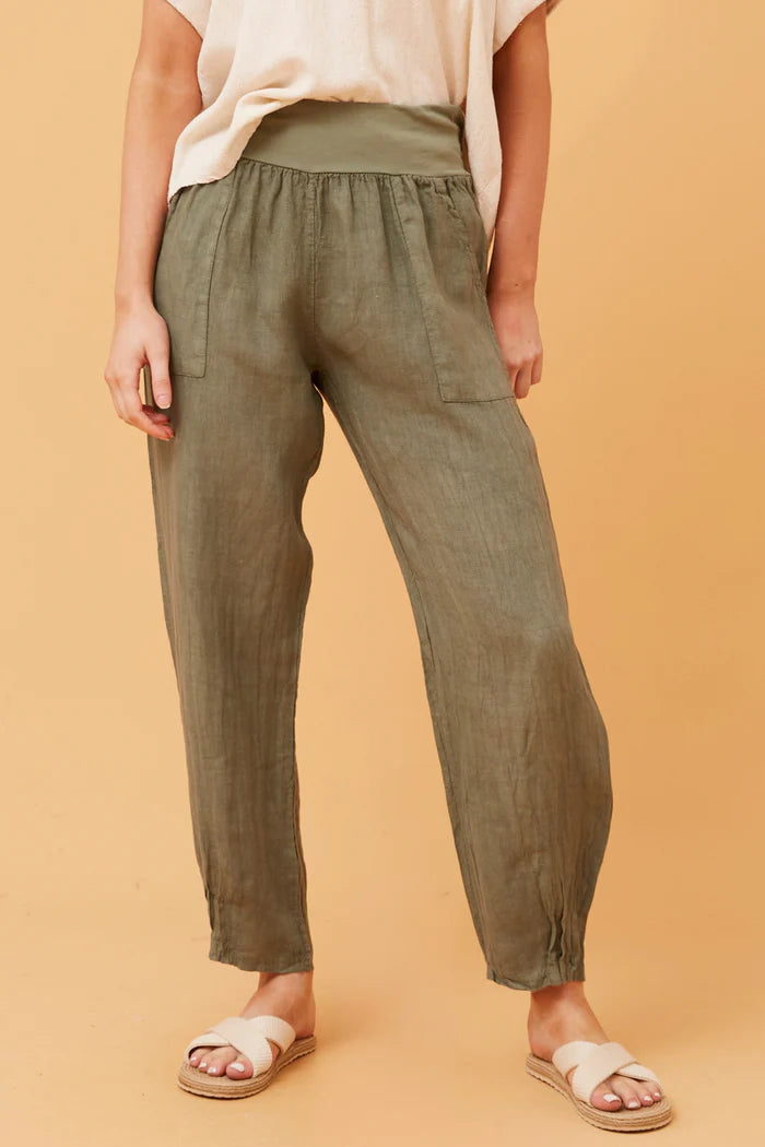 Bottega Tapered Linen Pants - Khaki