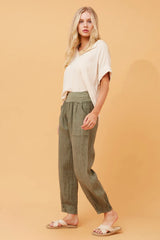 Bottega Tapered Linen Pants - Khaki