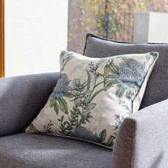 Stylish White & Blue Floral Cushion