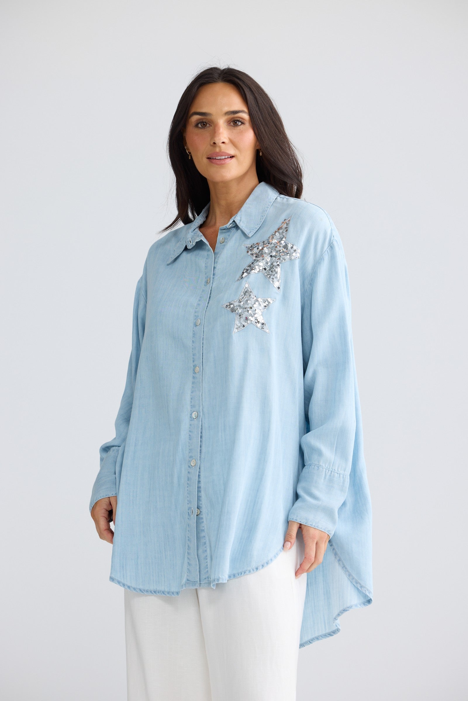 Homestead Shirt in Icey Blue - front view, Brave & True