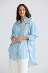 Homestead Shirt in Icey Blue - portrait detail, Brave & True