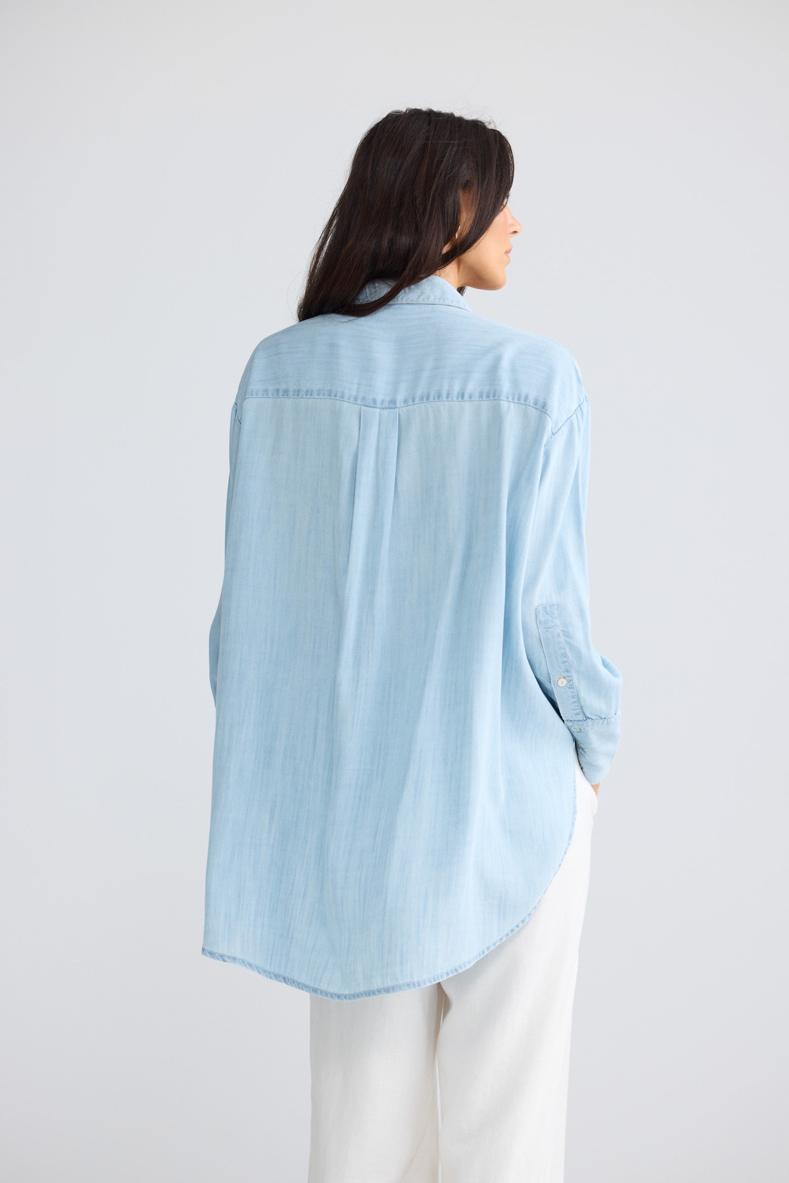 Homestead Shirt in Icey Blue - back view, Brave & True
