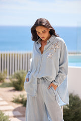 Homestead Shirt in Icey Blue - campaign lifestyle portrait, Brave & True