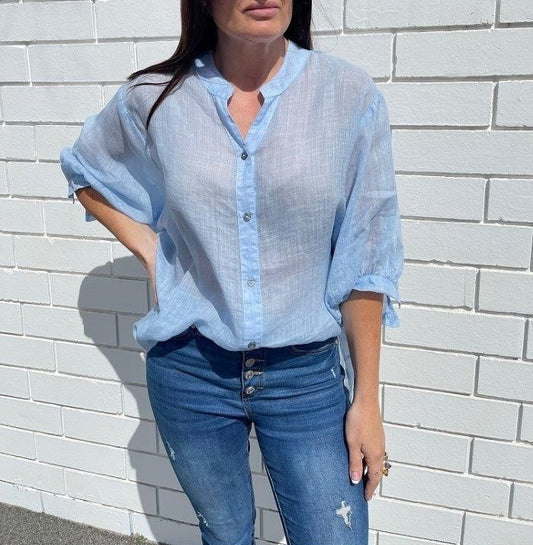 Worthier Linen Blouse Ice Blue