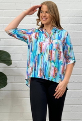 Abstract Print Sequin Top - Blue