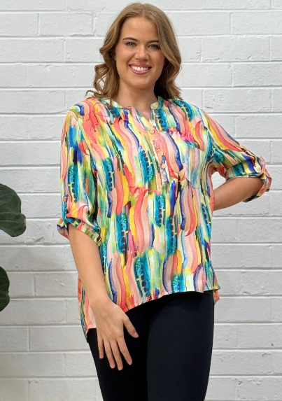 Abstract Print Sequin Top - Pink