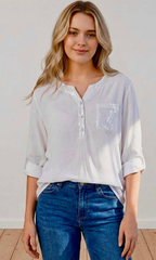 Blouse with Sequin Trim - White