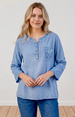 Blouse with Sequin Trim - Blue