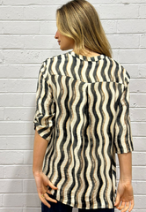 Abstract Print Sequin Top - Black