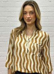 Abstract Print Sequin Top - Coffee