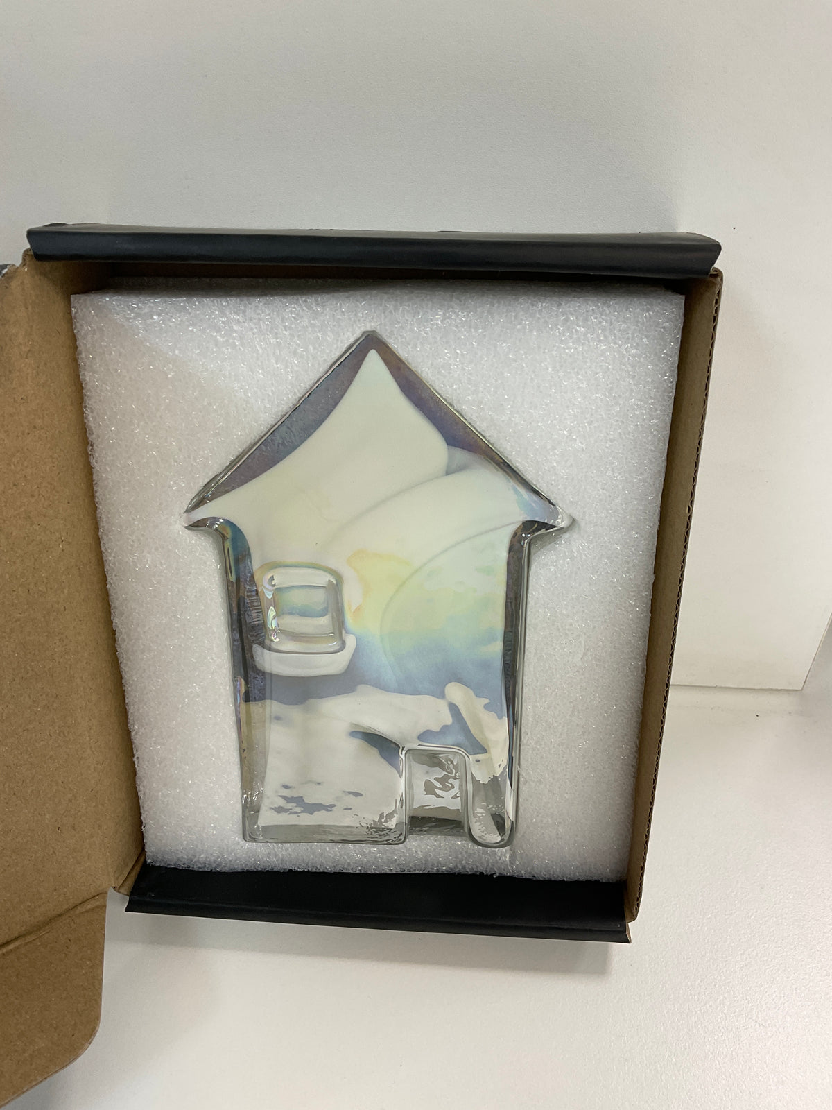 Decorative Glass House Ornament 14cm - White