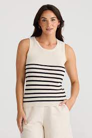 Amba Tank – Ecru with Black Stripe