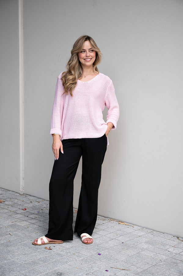 Silver Wishes Knit Top in Baby Pink - styled model shot