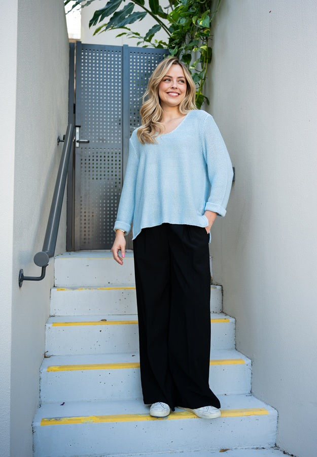 Silver Wishes Knit Top in Baby Blue - detail view