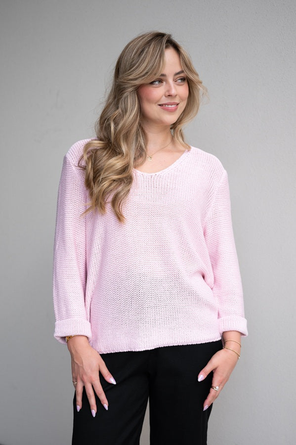 Silver Wishes Knit Top in Baby Pink - alternate model view
