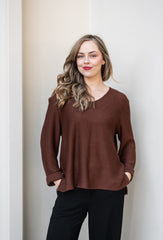 Silver Wishes Knit Top in Chocolate - styled model shot
