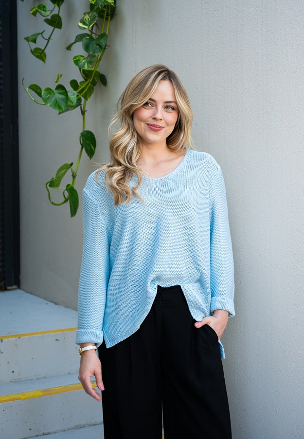 Silver Wishes Knit Top in Baby Blue - alternate model view