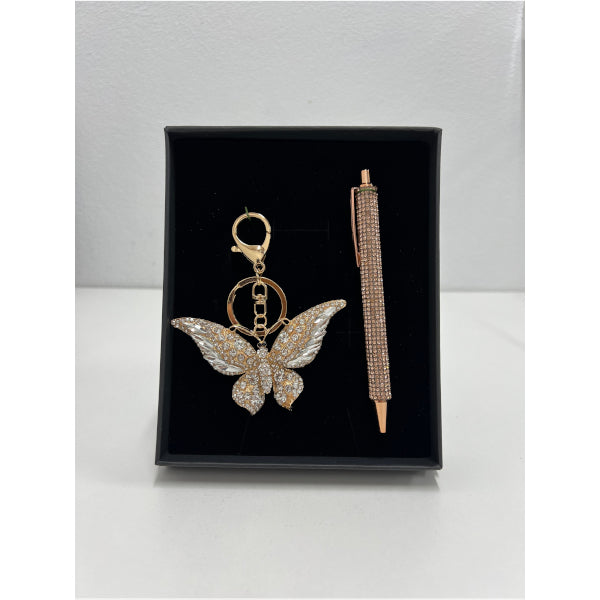 Bling Butterfly Keyring & Diamond Pen Gift Set