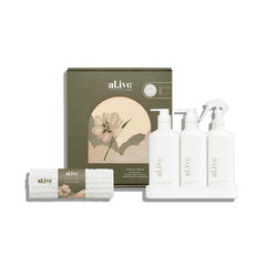 al.ive body Kitchen Trio & Waffle Towel Gift Set – Lemon Myrtle & Honeydew