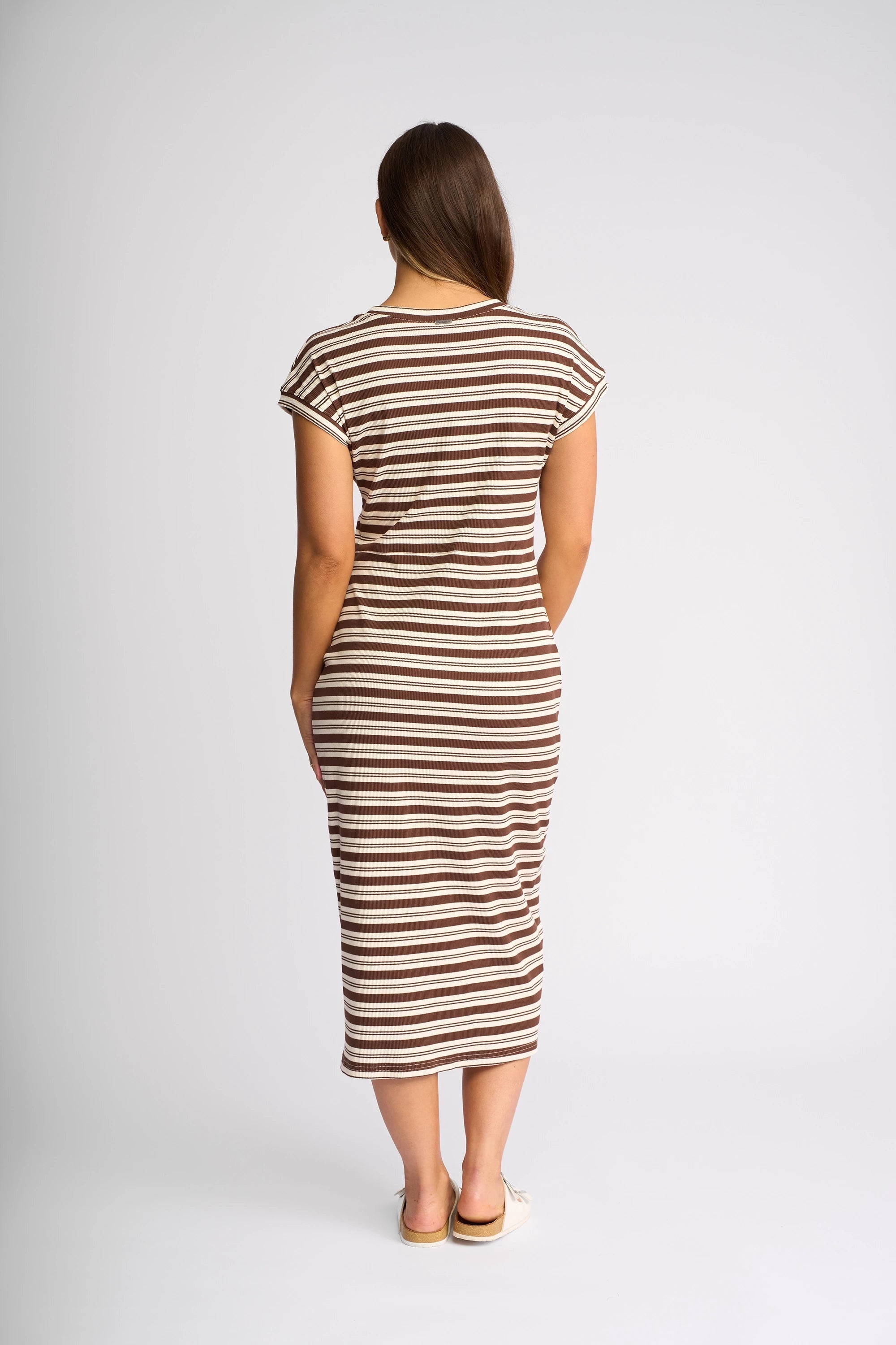 Knewe Label Parker Dress in Chocolate/Ecru detail view