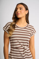 Knewe Label Parker Dress in Chocolate/Ecru side view