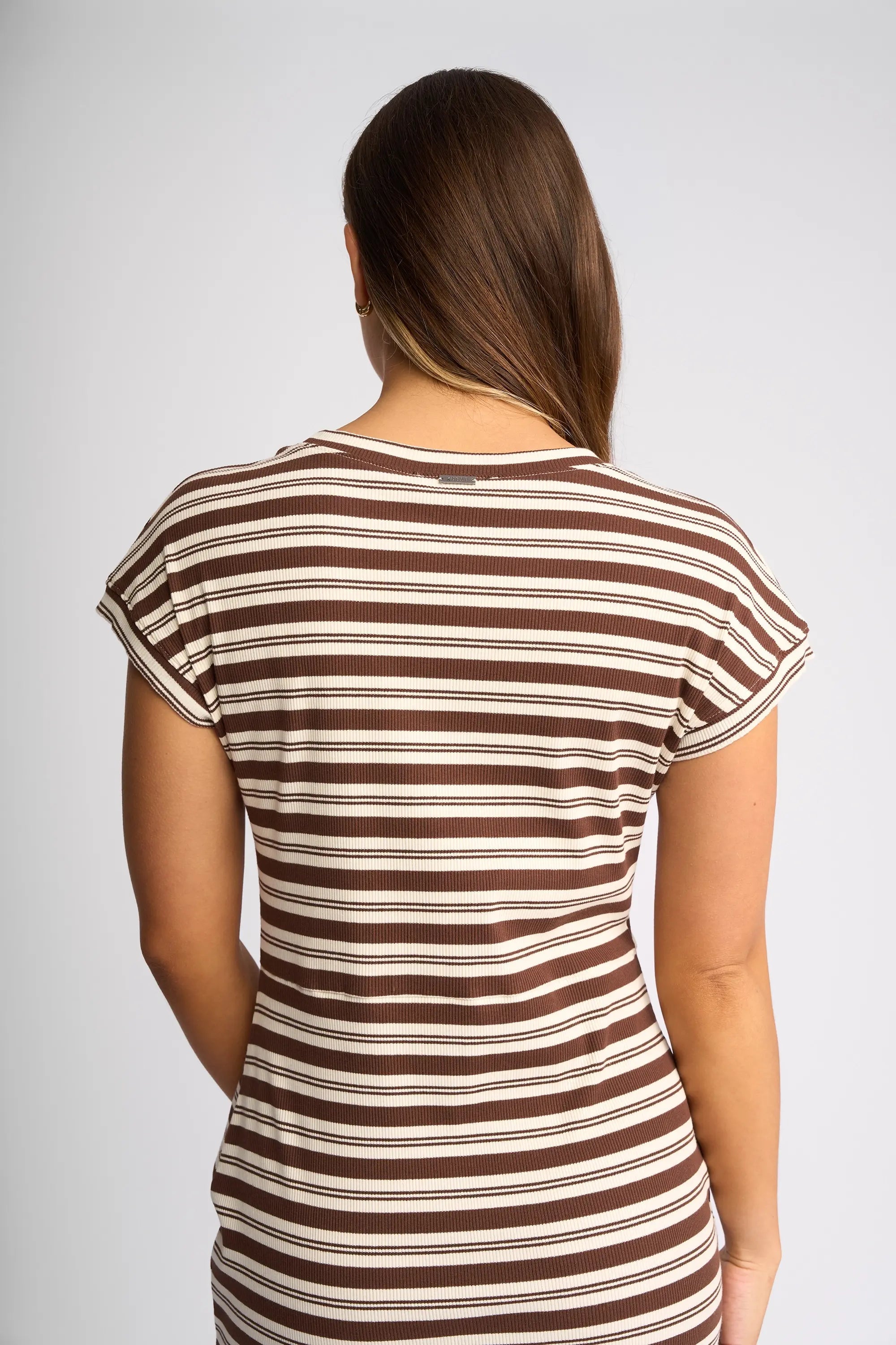 Knewe Label Parker Dress in Chocolate/Ecru back view
