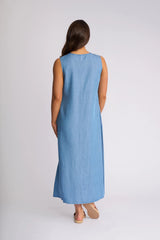 Knewe Label Sky Dress in Light Wash detail view