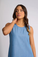 Knewe Label Sky Dress in Light Wash side view